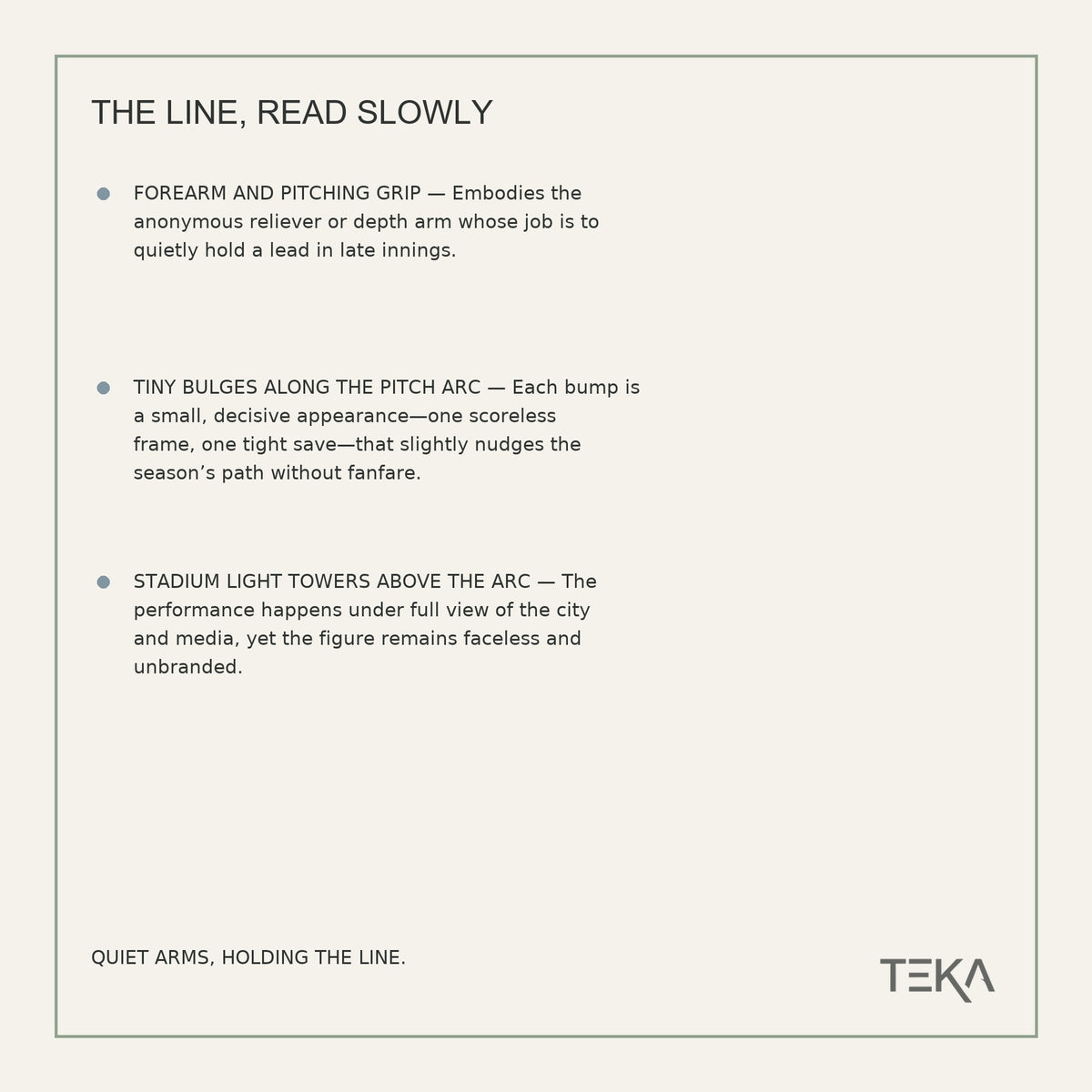 TEKA 3091 — QUIET ARMS, HOLDING THE LINE.